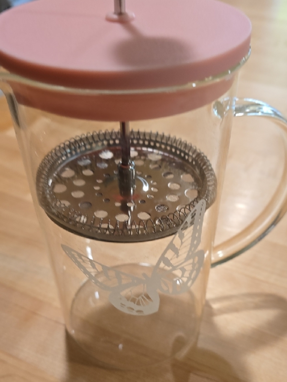 Glass French Press Coffee Maker with Pink Silicone Lid - Picture 3 of 3